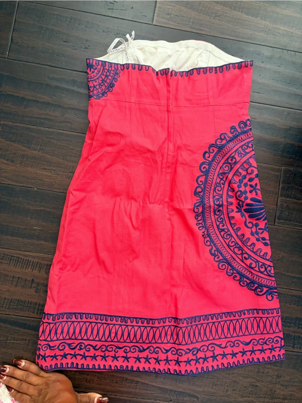 Strapless Coral Dress Navy Medallion Print Lilly Pulitzer Bowen pink blue mandal - Picture 6 of 7